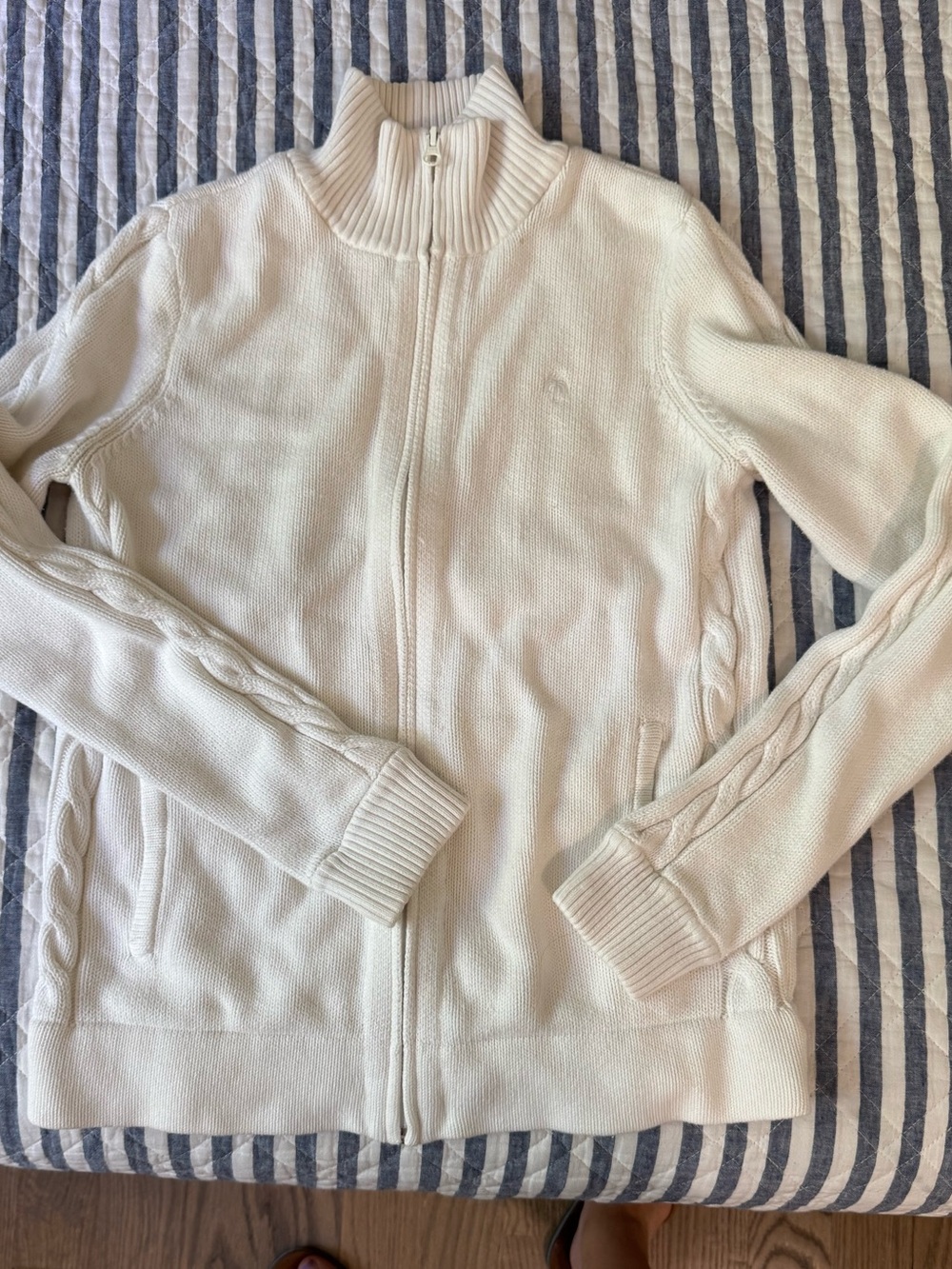 Lilly Pulitzer White Zip-Up Cable-Trim Cardigan Sweater
